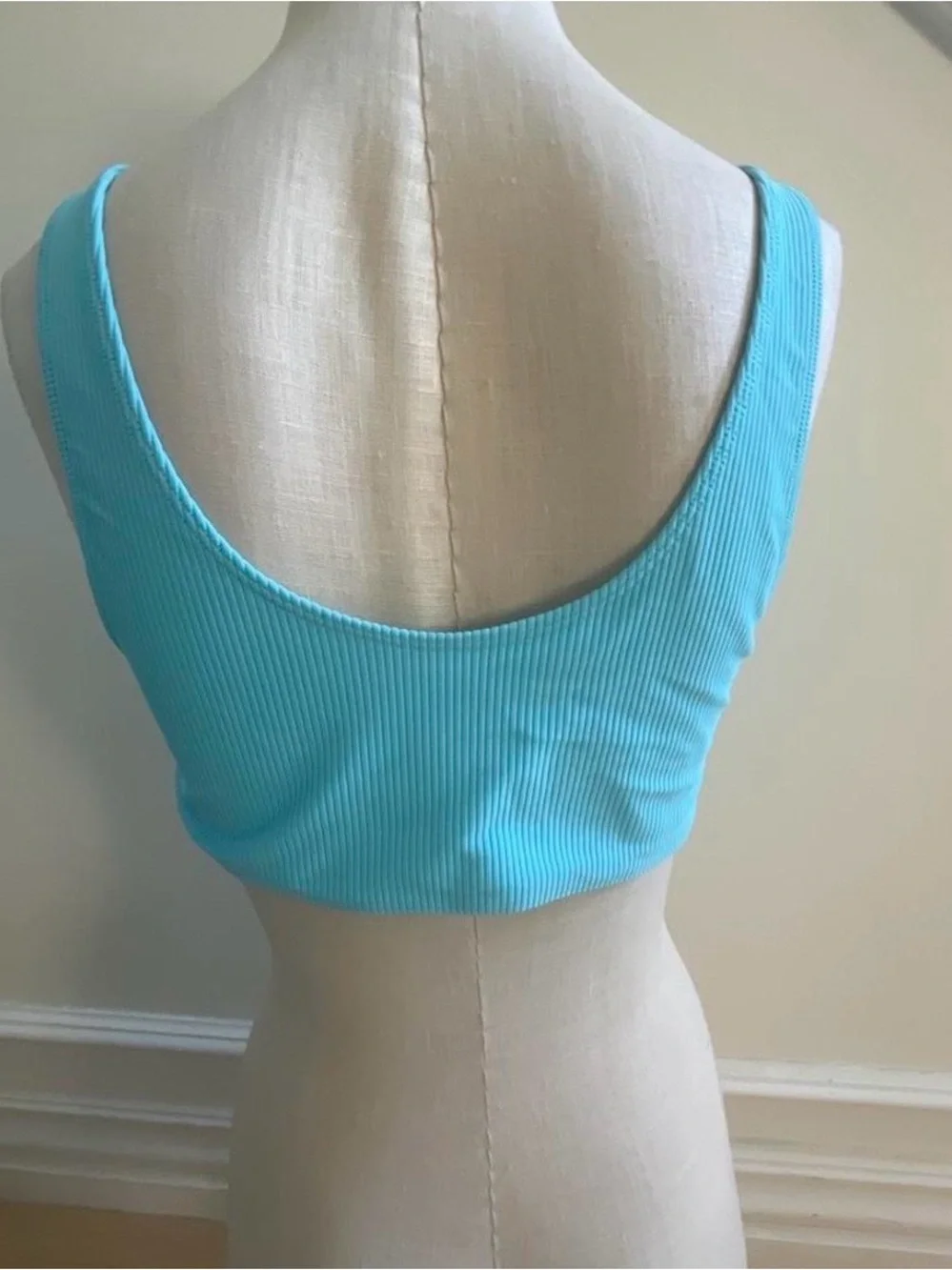 Frankie's Bikinis Ribbed Crop Swim Top - Aqua